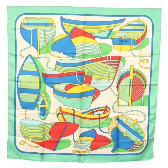HERMES Carre 90 Scarf ""THALASSA"" Silk Green Auth 142398 - Picture 1 of 14